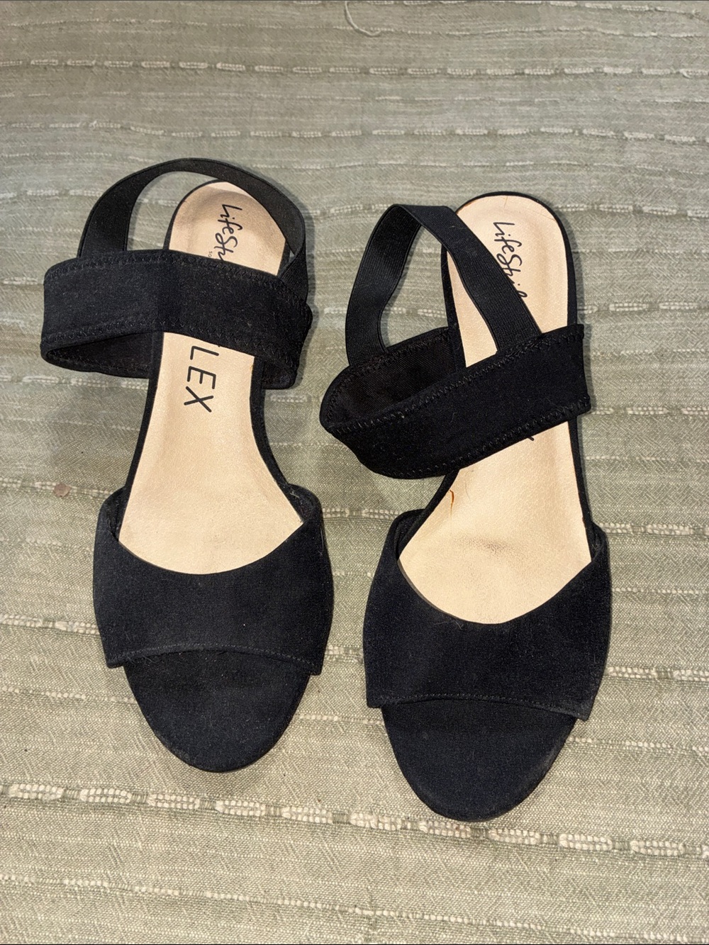Life Stride Black Suede Open-Toe Slingback Sandals